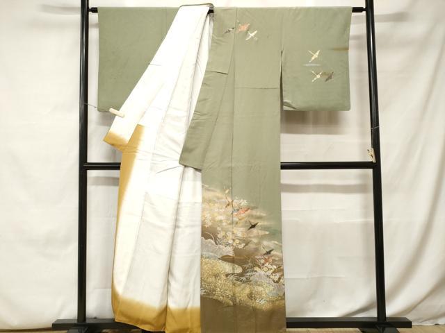 平和屋着物■訪問着 飛鶴流水花文 暈し染め 金銀彩 正絹 逸品 CABH0266ev