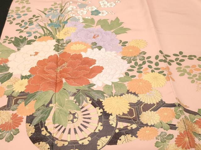 平和屋着物■豪華色留袖 刺繍 花車文 文箱草花文 金糸 正絹 逸品 CABH0268ev