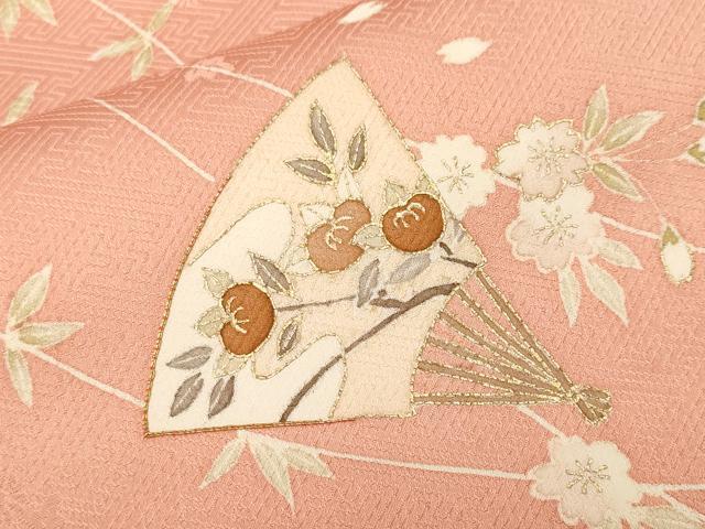 平和屋着物■訪問着 駒刺繍 扇面枝垂れ花文 金彩 正絹 逸品 CABH0283ev