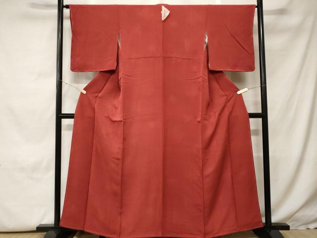 平和屋着物■上質な色無地 松葉地紋 赤紅色 正絹 逸品 CABH0294ev