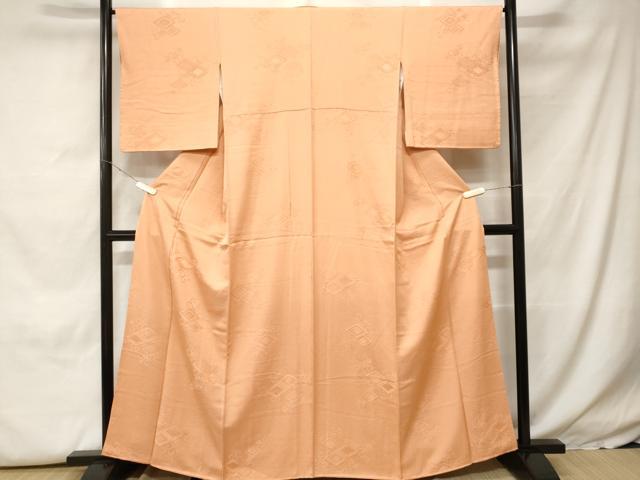平和屋着物■上質な色無地 菱花唐草地紋 杏色 正絹 逸品 CABH0295ev