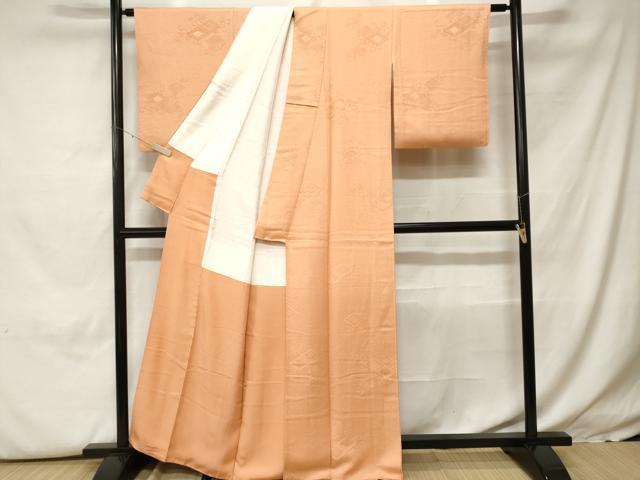 平和屋着物■上質な色無地 菱花唐草地紋 杏色 正絹 逸品 CABH0295ev