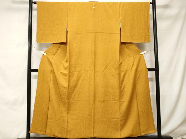 平和屋着物■上質な色無地 万寿菊地紋 山吹茶色 正絹 逸品 未使用 CABH0297ev