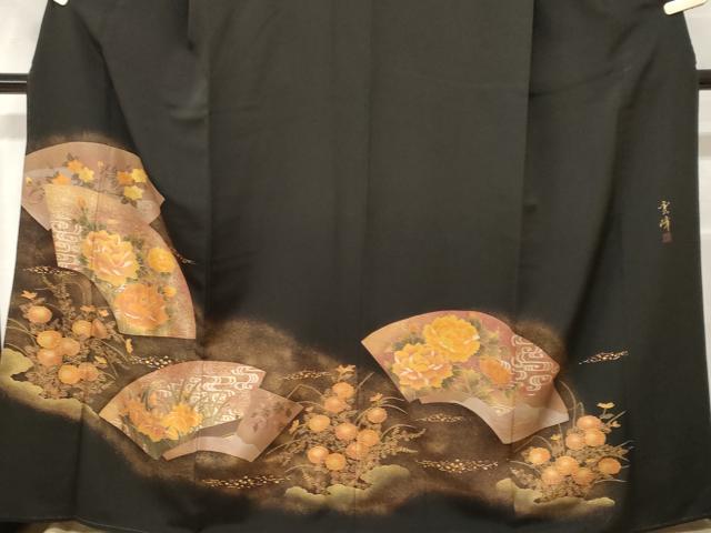 平和屋着物■豪華黒留袖 作家物 地紙重ね花文 暈し染め 金彩 正絹 逸品 CABH0413ev