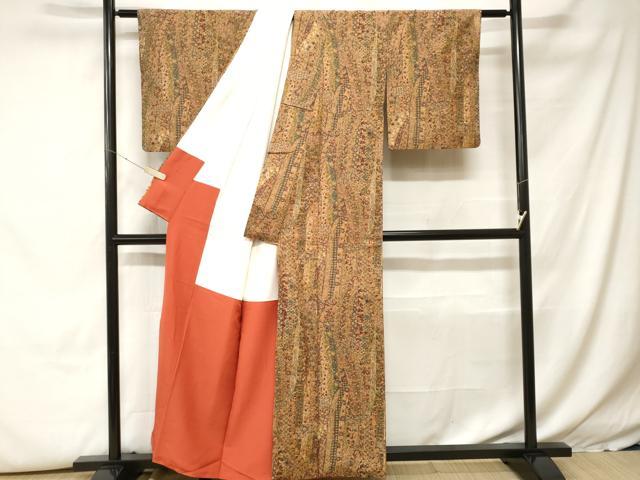 平和屋着物■上質な小紋 紬地 切嵌吉祥花文 正絹 逸品 CABH0420ev