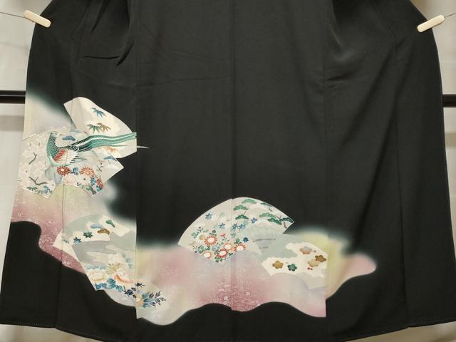 平和屋着物■豪華黒留袖 駒刺繍 尾長鳥松竹梅地紙文 暈し染め 銀彩 正絹 逸品 CABH0431ev