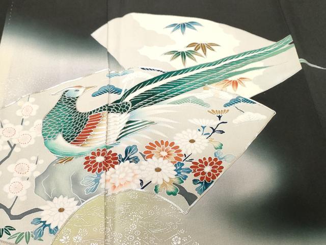平和屋着物■豪華黒留袖 駒刺繍 尾長鳥松竹梅地紙文 暈し染め 銀彩 正絹 逸品 CABH0431ev