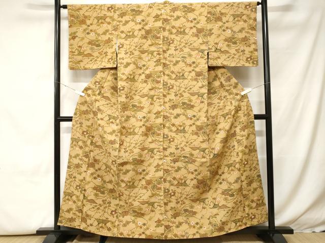 平和屋着物■上質な小紋 紬地 遠山枝花文 正絹 逸品 CABH0433ev