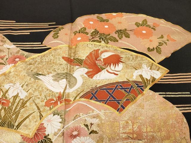 平和屋着物■豪華黒留袖 駒刺繍 地紙流水鴛鴦枝花文 暈し染め 金彩 正絹 逸品 CABH0435ev