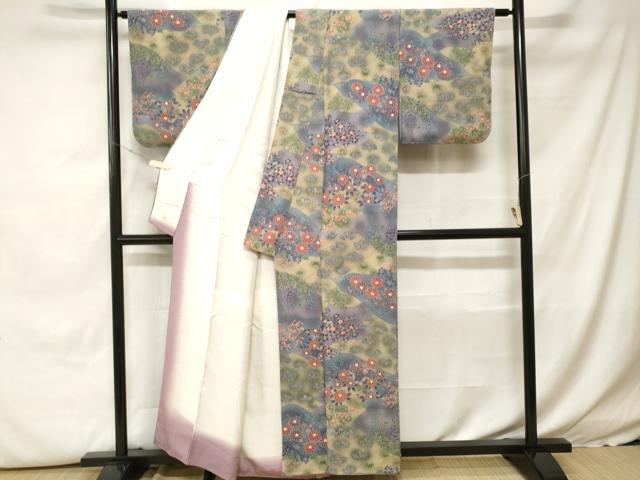平和屋着物■上質な小紋 切嵌草花文 暈し染め 鬼しぼ縮緬 正絹 逸品 CABH0450ev