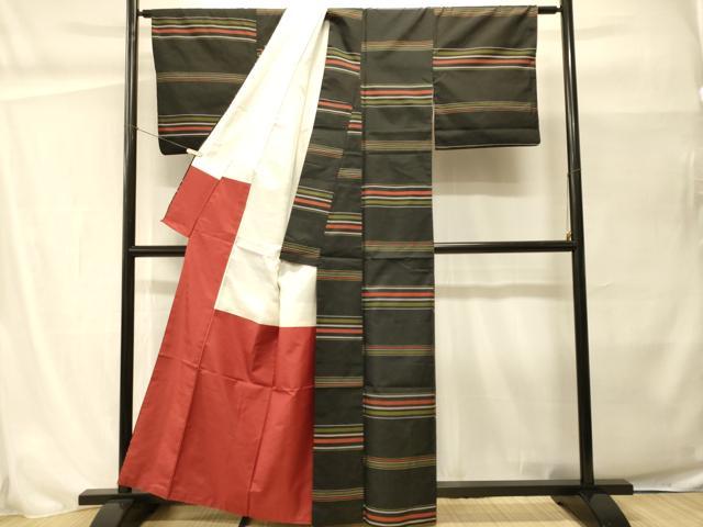 平和屋着物■上質な紬 横段文 正絹 逸品 CABH0457ev