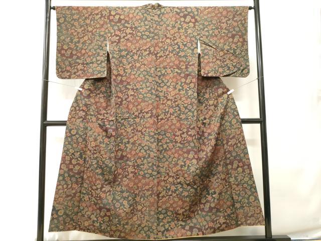 平和屋着物■上質な小紋 紬地 切嵌草花文 正絹 逸品 CABH0476ev