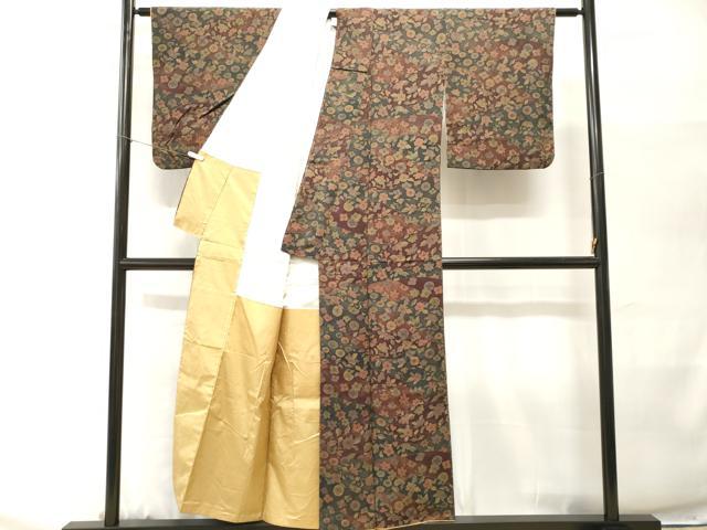 平和屋着物■上質な小紋 紬地 切嵌草花文 正絹 逸品 CABH0476ev