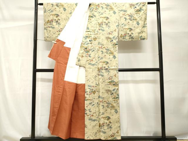 平和屋着物■上質な紬 扇面風景文 正絹 逸品 CABH0486ev
