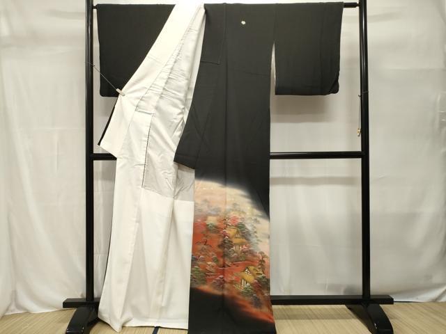 平和屋着物■豪華黒留袖 作家物 風景文 暈し染め 金彩 ロング丈 正絹 逸品 CABH0502ev