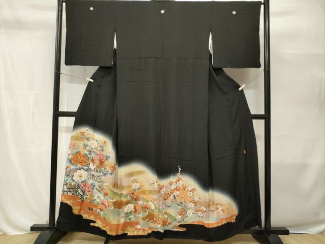 平和屋着物■豪華黒留袖 作家物 鴛鴦枝梅花文 暈し染め 金彩 正絹 逸品 CABH0503ev
