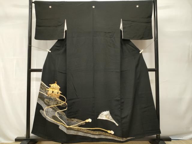 平和屋着物■豪華黒留袖 駒刺繍 檜扇風景花文 金銀彩 正絹 逸品 CABH0506ev
