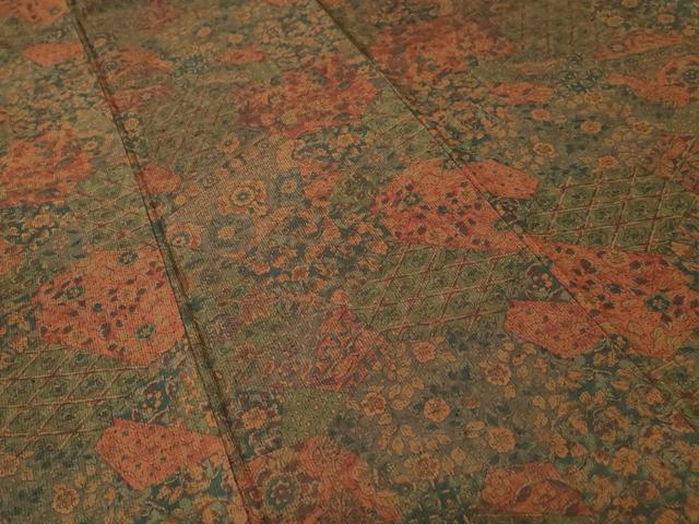 平和屋着物■上質な紬 切嵌更紗花文 正絹 逸品 CABH0531ev
