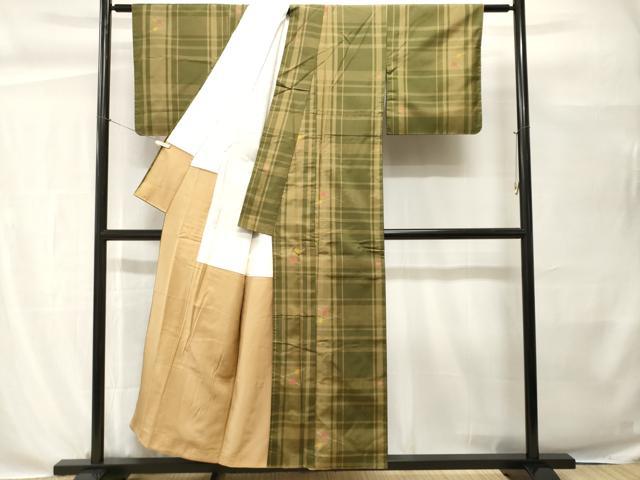 平和屋着物■上質な紬 格子 簪 正絹 逸品 CABH0533ev