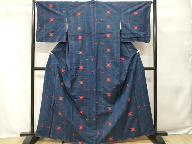平和屋着物■上質な紬 十字絣花文 正絹 逸品 未使用 CABH0551ev