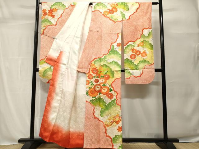 平和屋着物■豪華振袖 駒刺繍 絞り 松竹梅花文 暈し染め 金彩 正絹 逸品 CABH0570ev