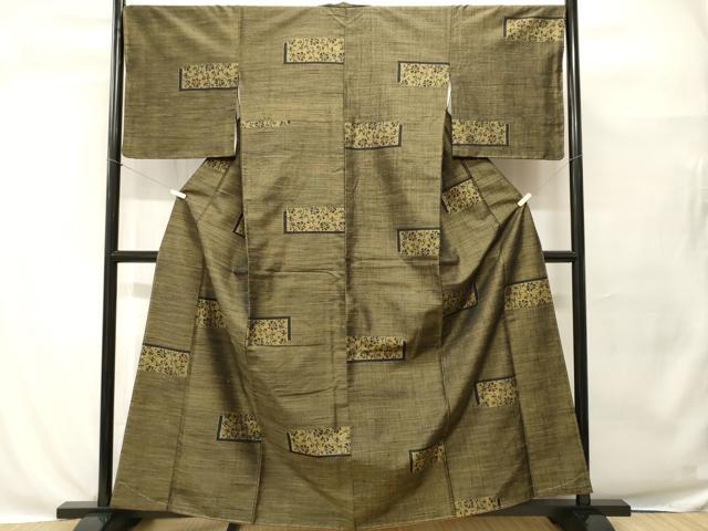 平和屋着物■上質な紬 色紙重ね更紗花文 正絹 逸品 CABH0571ev