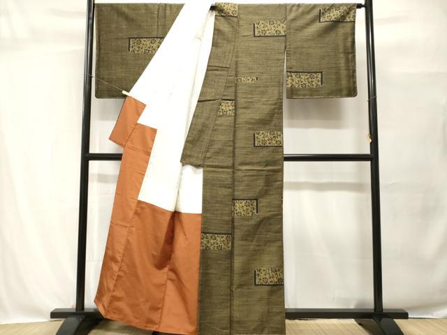 平和屋着物■上質な紬 色紙重ね更紗花文 正絹 逸品 CABH0571ev