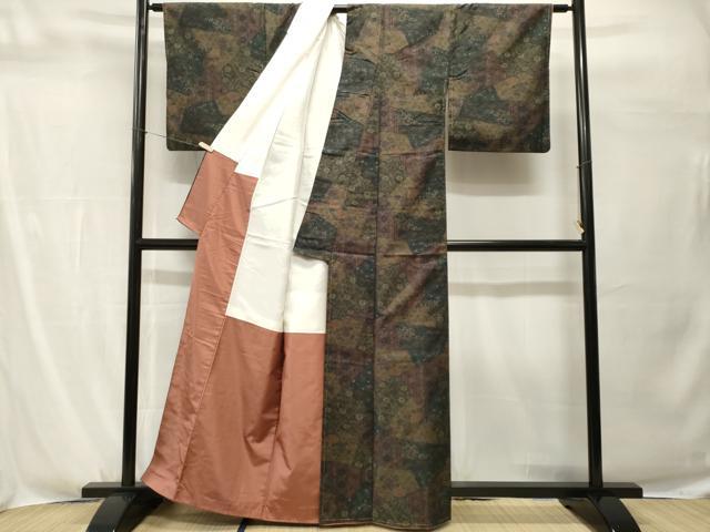 平和屋着物■上質な紬 切嵌吉祥花唐草文 正絹 逸品 CABH0607ev
