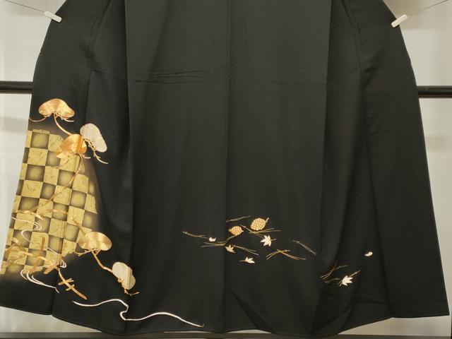 平和屋着物■豪華黒留袖 駒刺繍 市松松文 吹き寄せ文 金彩 正絹 逸品 CABH0640ev