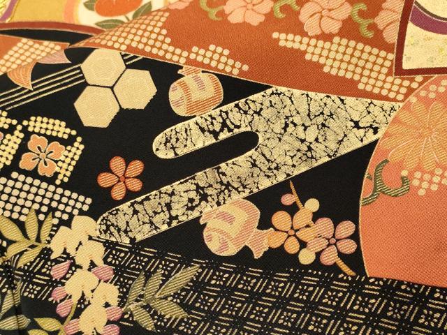 平和屋着物■豪華黒留袖 駒刺繍 地紙重ね鳳凰丸文 宝尽し 金彩 正絹 逸品 CABH0645ev