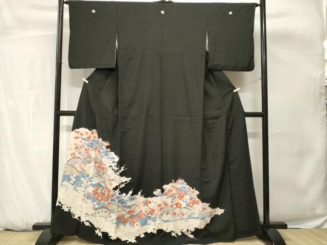 平和屋着物■豪華黒留袖 片輪車流水舟花文 松竹梅 正絹 逸品 CABH0648ev