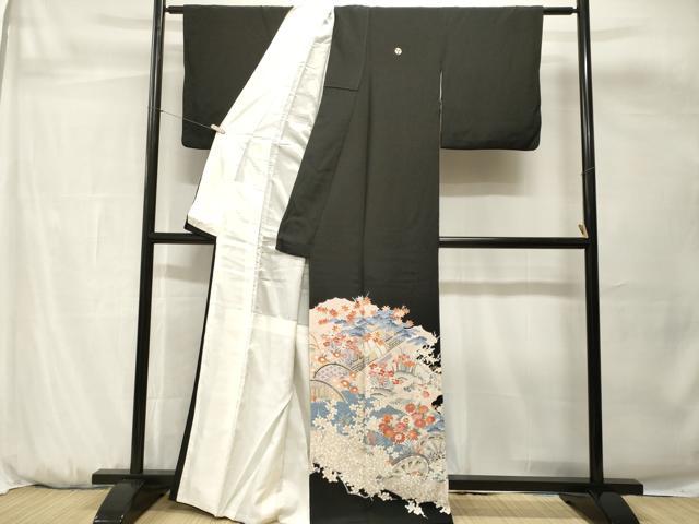 平和屋着物■豪華黒留袖 片輪車流水舟花文 松竹梅 正絹 逸品 CABH0648ev