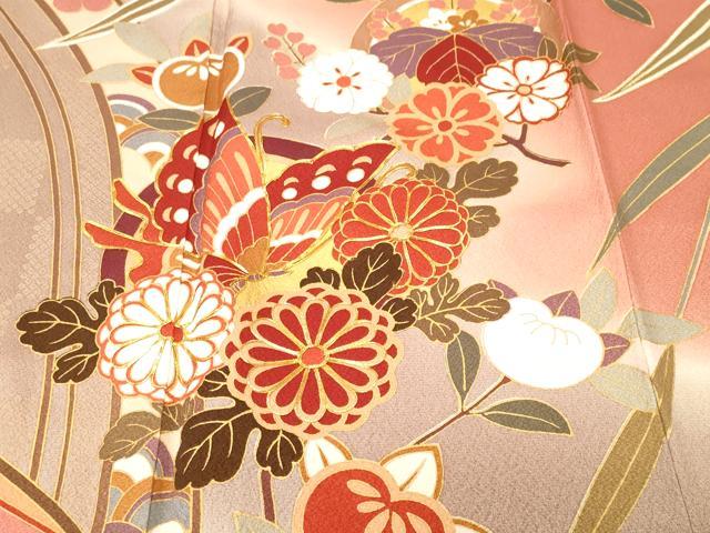 平和屋着物■豪華振袖 駒刺繍 枝垂れ花蝶文 糸巻き文 暈し染め 金彩 正絹 逸品 CABH0686ev