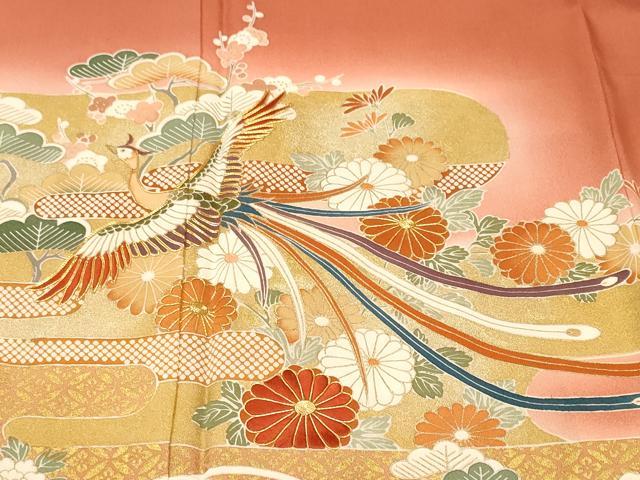 平和屋着物■豪華色留袖 駒刺繍 鳳凰エ霞草花文 暈し染め 金彩 正絹 逸品 CABH0690ev