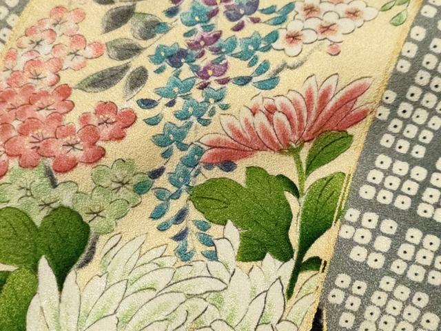 平和屋着物■上質な小紋 扇面花文 黒地 金彩 正絹 逸品 CABH0718ev