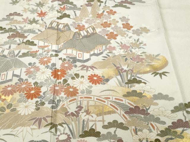 平和屋着物■訪問着 駒刺繍 松竹梅風景文 金彩 正絹 逸品 CABH0721ev