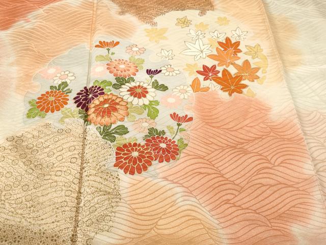 平和屋着物■訪問着 駒刺繍 雪輪重ね草花文 暈し染め 金彩 正絹 逸品 CABH0725ev