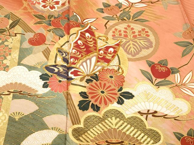 平和屋着物■豪華振袖 駒刺繍 松 花蝶丸文 暈し染め 金彩 正絹 逸品 CABH0748ev