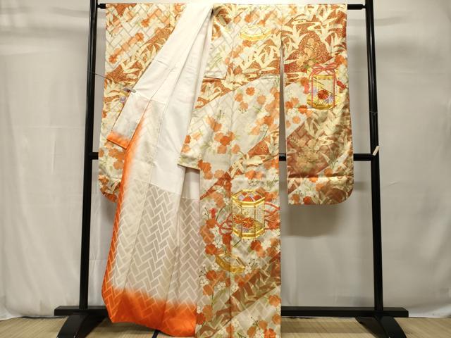 平和屋着物■豪華振袖 駒刺繍 貝桶草花文 金彩 正絹 逸品 CABH0749ev