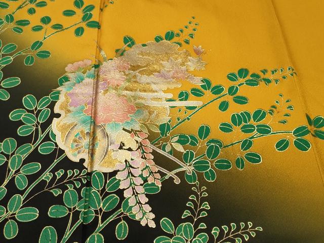 平和屋着物■豪華振袖 萩 雪輪花車文 暈し染め 金彩 正絹 逸品 CABH0751ev