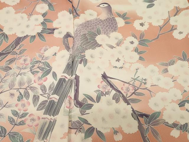 平和屋着物■訪問着 尾長鳥枝花文 暈し染め 正絹 逸品 CABH0760ev