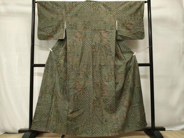 平和屋着物■上質な紬 切嵌吉祥花文 正絹 逸品 CABH0765ev