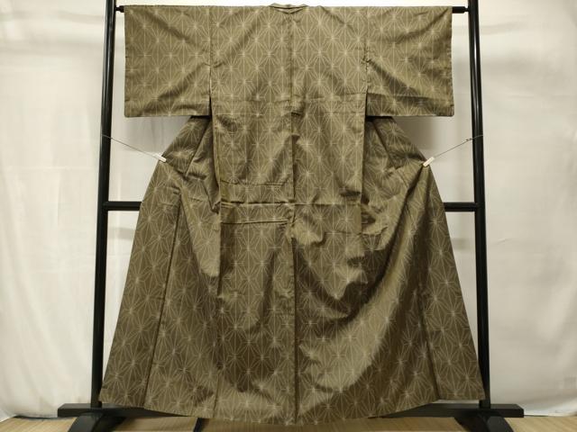 平和屋着物■上質な紬 麻の葉文様 正絹 逸品 CABH0766ev