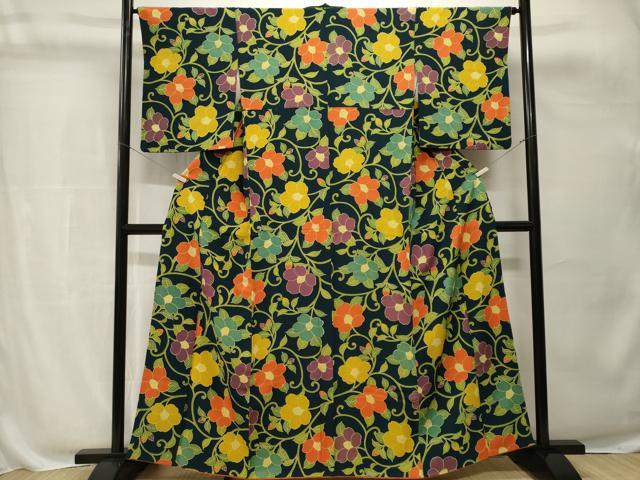 平和屋着物■上質な小紋 椿 唐草文 正絹 逸品 CABH0779ev