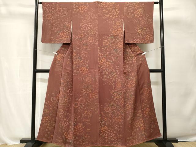 平和屋着物■上質な小紋 草花文 鬼しぼ縮緬 正絹 逸品 CABH0793ev