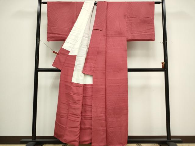 平和屋着物■上質な色無地 吉祥地紋 銀朱色 正絹 逸品 CABH0838ou