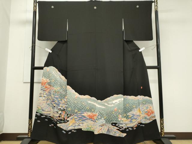 平和屋着物■豪華黒留袖 友禅 作家物 遠山風景文 正絹 逸品 CABH0868ou