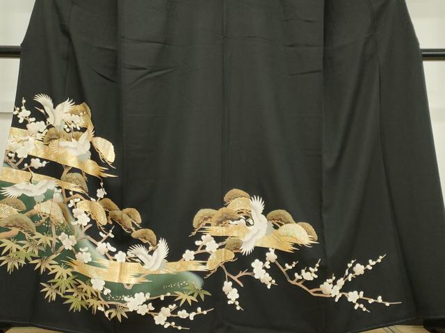 平和屋着物■豪華黒留袖 駒刺繍 松竹梅飛鶴文 暈し染め 金銀彩 正絹 逸品 CABH0869ou