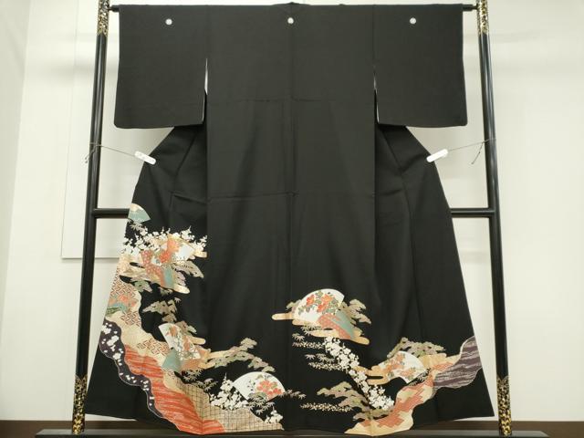 平和屋着物■豪華黒留袖 駒刺繍 地紙草花文 金銀彩 正絹 逸品 CABH0870ou