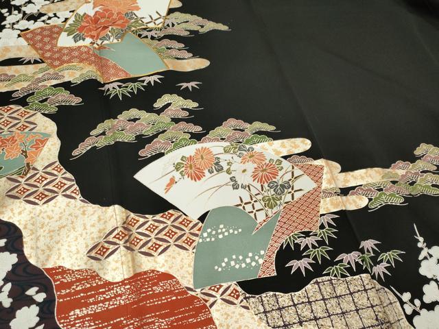 平和屋着物■豪華黒留袖 駒刺繍 地紙草花文 金銀彩 正絹 逸品 CABH0870ou